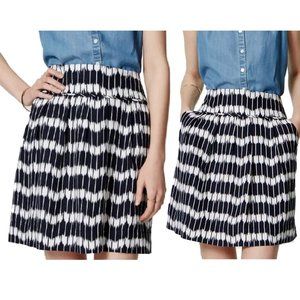 Loft Navy White Ikat Stroll Linen Blend Skirt 6P